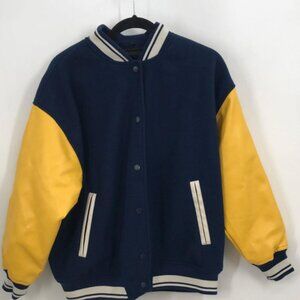 Pull & Bear Men's Blue Yellow Varsity Bomber Size M